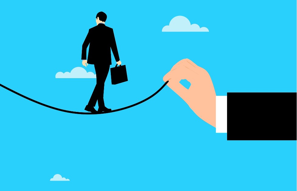Illustration business man on tight rope with briefcase